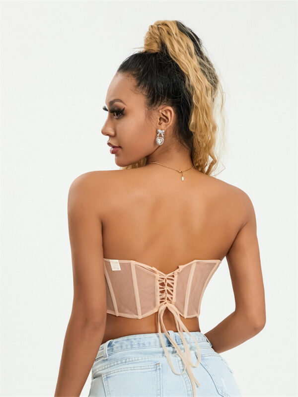 Women Vintage Sexy Corset Tops Summer Mesh Sheer Boned Bustier Crop Top